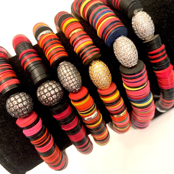 Vintage African Plastic Disc Beads with a Sterling & CZ Ball