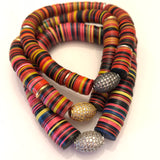 Vintage African Plastic Disc Beads with a Sterling & CZ Ball