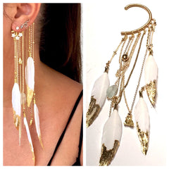 White Gilded Feather Ear Hook