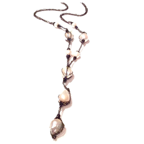 Oxidized Chain Baroque Pearl Necklace